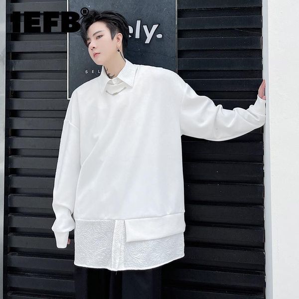 

men's casual shirts iefb 2021 autumn shirt patchwork metal pendant pullover long sleeve sweatshirt style contrast color 9y8662, White;black