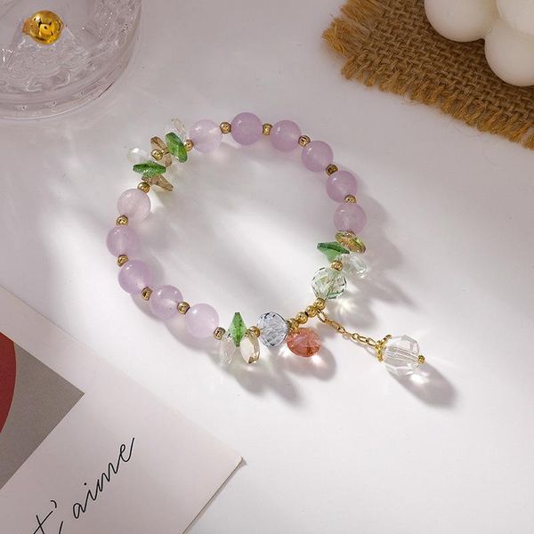 

charm bracelets minar sweet colorful crystal beaded for women purple green pink color beads elastic bracelet chic accessories, Golden;silver