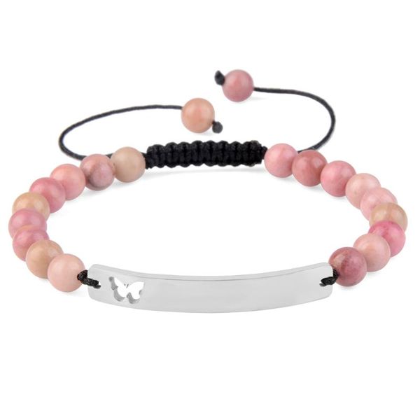 

beaded, strands natural stone stainless steel bracelets 8mm rhodochrosite adjustable handmade braid rope bracelet for women gifts, Black