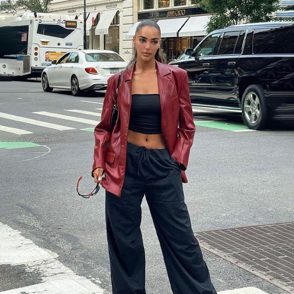 

women's suits & blazers kayotuas women blazer business office ladies lapel cardigan with pocket wine red female solid color casual work, White;black