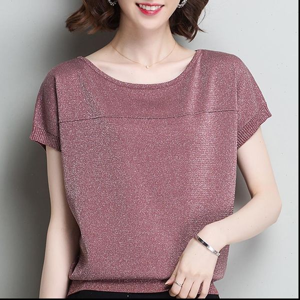 

blusas mujer de moda womens shirts short sleeve summer o neck knitted shirt and blouses b336, White