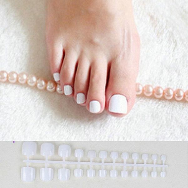 

24pcs white acrylic toe nails fake girls square press on for foot articficial candy macaron color false toenails1, Red;gold