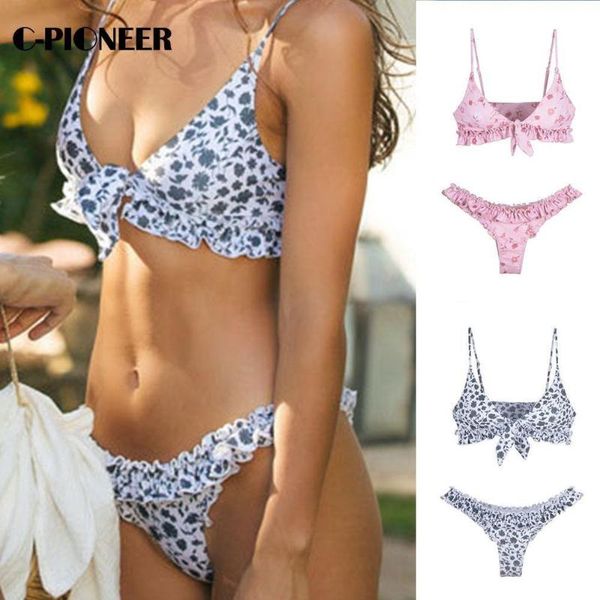 

floral printed bikini bow-knot swimsuit swimwear push beach set bandeau up brazilian bathing suits wea q6w8 women's, White;black