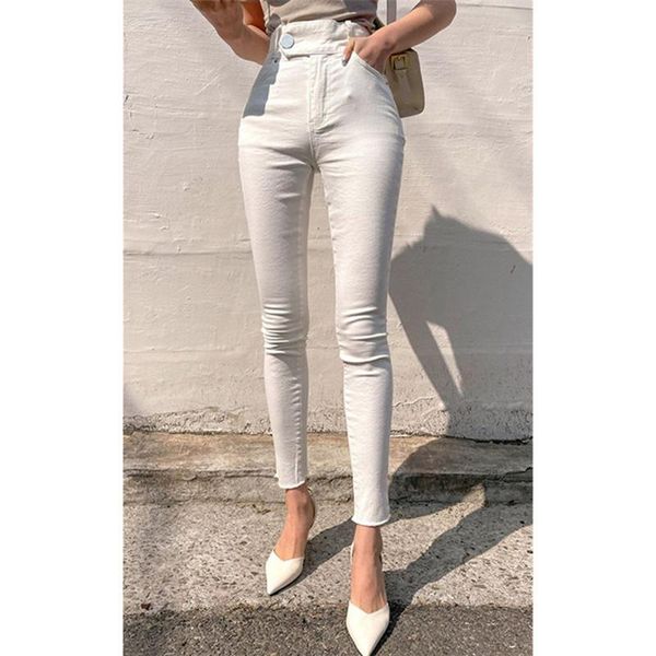 

women's jeans 2021 ladies one-button high-rise solid color casual, Blue