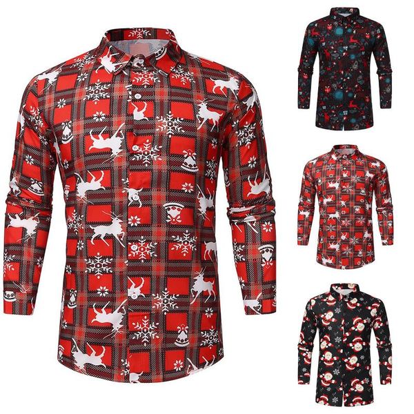 

men's casual shirts men long sleeve shirt christmas banquet holiday printed fashion cartoon, White;black