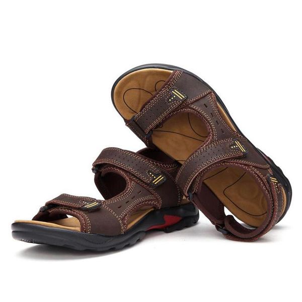 

sandals summer work shoes men cow leather business casual outdoor beach roman water size 48, Black