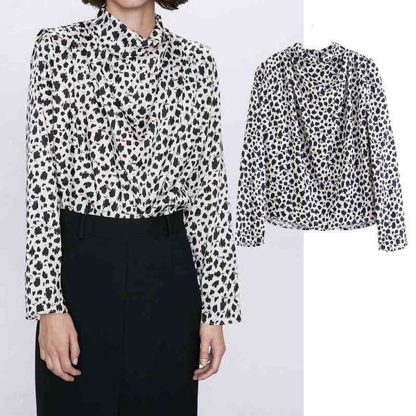 

women's blouses & shirts new fashion women folds animal print chiffon shirt turtleneck long sleeve shirt casual loose d2nv, White