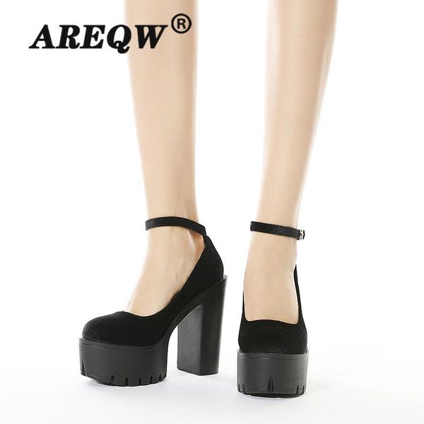 

large-size suede women's shoes with buckle stage platform high-heeled dress, Black