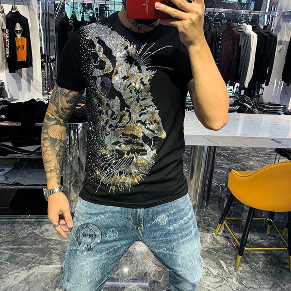 

men's t-shirts men t shirts designer diamond design lion short sleeve summer streetwear hip hop male tshirts clothing casual cool jers, White;black