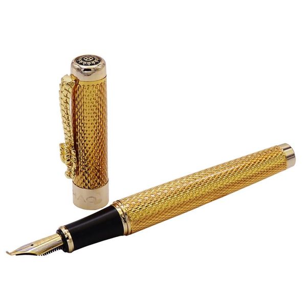 

fountain pens jinhao 1200 vintage luxurious calligraphy pen bent nib beautiful ripple with dragon clip, golden metal carving ink