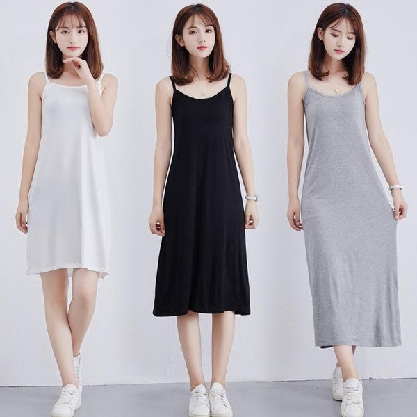 

women's tanks & camis 2021 bottoming suspender skirt women with a petticoat mid-length loose sleeveless vest plus size dress tank top, White