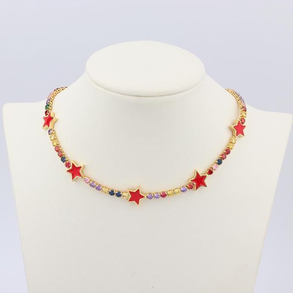 

charms rainbow enamel star necklaces for women colored crystal gold micro pave chokers cz cubic zirconia jewelry gift, Golden;silver