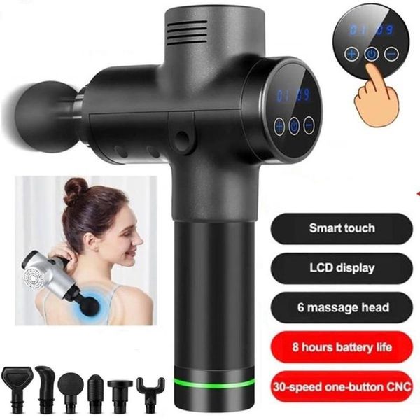 

electric fascia massage gun touch screen + six heads low noise high frequency tool
