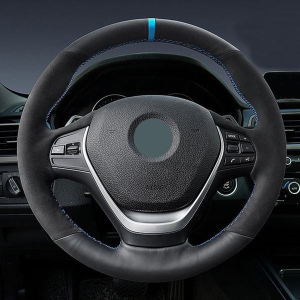

diy black suede genuine leather hand-stitched car steering wheel cover for bmw f20 f21 f22 f30 f23 f31 f34