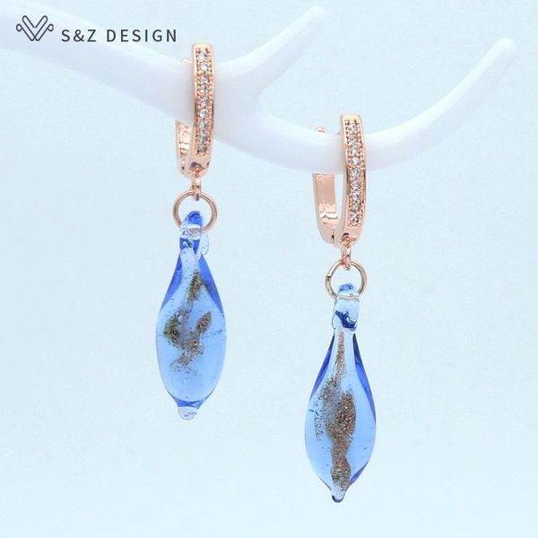 

dangle & chandelier s&z 2021 long water drop coloured glaze earrings 585 rose gold fashion personality for women temperament jewelry party g, Silver