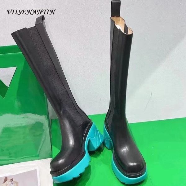 

boots knight women's 2021 spring and autumn british style thick-soled long thick-heeled high-heeled, Black