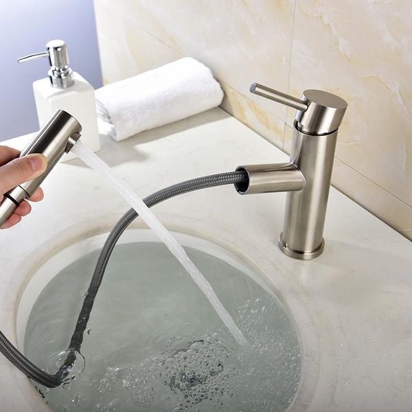 

brushed pull out bathroom basin sink faucet mixer tap cold & faucets