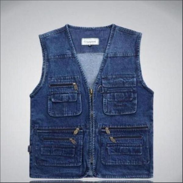 

men's vests mens denim multi pocket waist vest travelers coat sleeveless outwear jacket plus size xl-6xl, Black;white