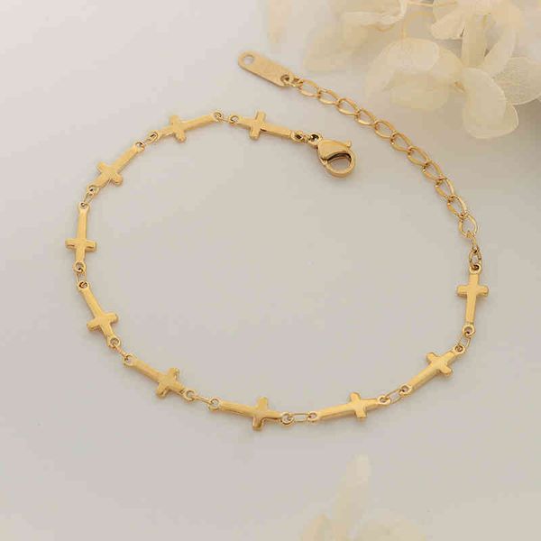 

stainless steel cross chain designer irregular japan and south korea bracelet plated gold for women's boho style jewellery, Golden;silver