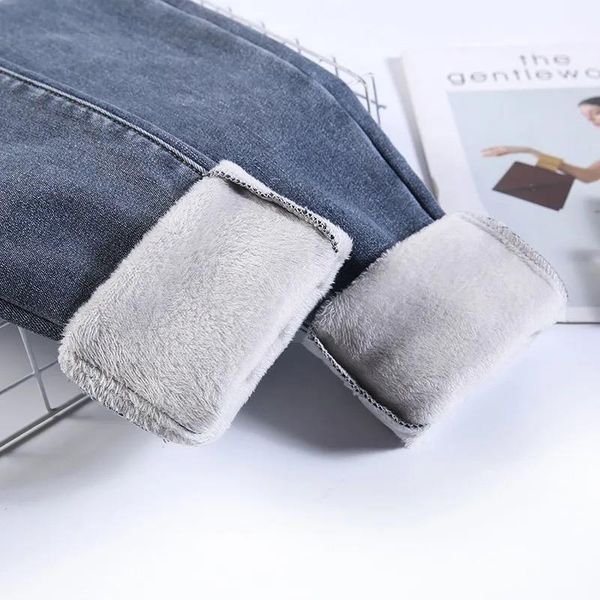 

women's jeans high waist plus velvet winter women korean thick warm casual skinny pencil denim ankle-length pants 2021 slim stretch jea, Blue