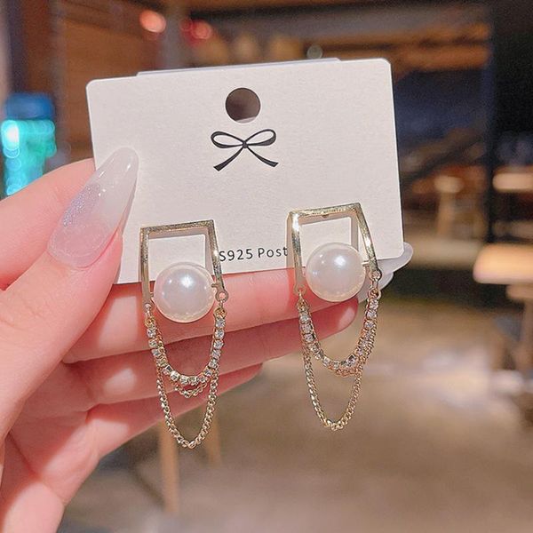 

stud long fashion pearl simple and versatile earrings for women, Golden;silver