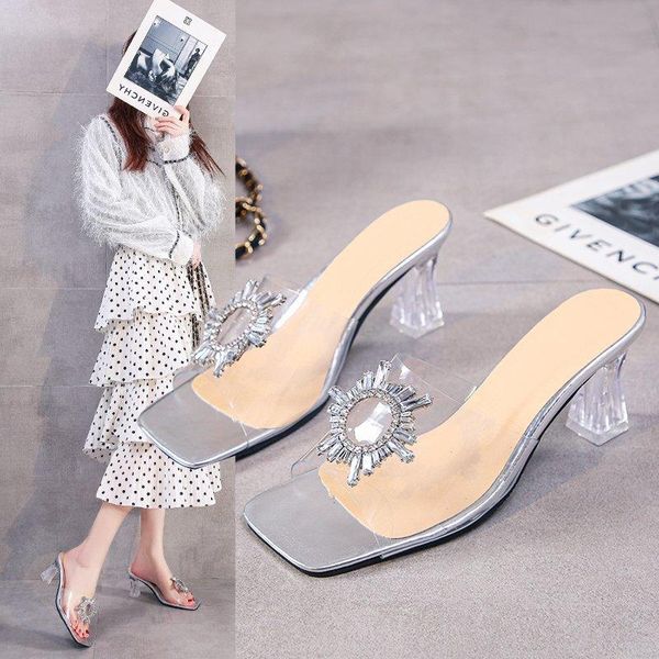 

summer women slippers crystal transparent jelly sandals pumps women's open toe strange high heels ladies fashion female shoes, Black