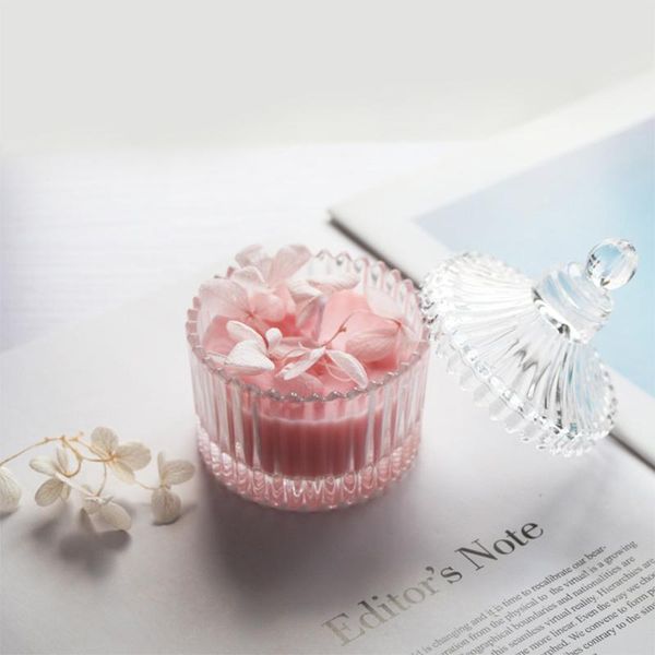 

candles 6.5x9cm dried flower soy wax candle with candy glass scented jar for wedding birthday valentine's day gift