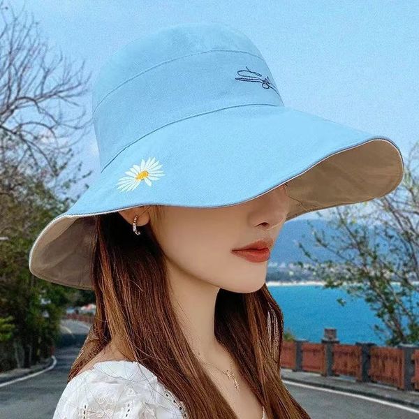 

bucket hat for woman double face ultraviolet protection sun block hat sun shade summer hat have big brim, Blue;gray