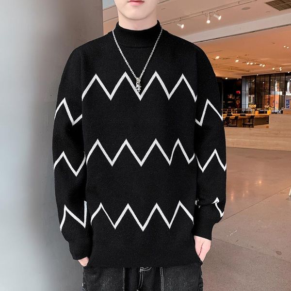 

men's sweaters men clothing 2021 sweater warm fashion jacket youth loose round neck winter sports casual top, White;black