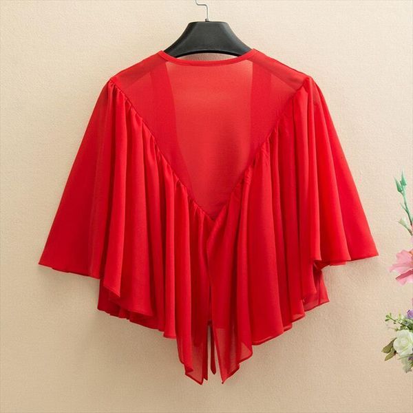 

fashion korean batwing sleeve womens blouses ruffle cardigan,streetwear sun protection chiffon plus size air conditioned blouse 8xl 7xl, White