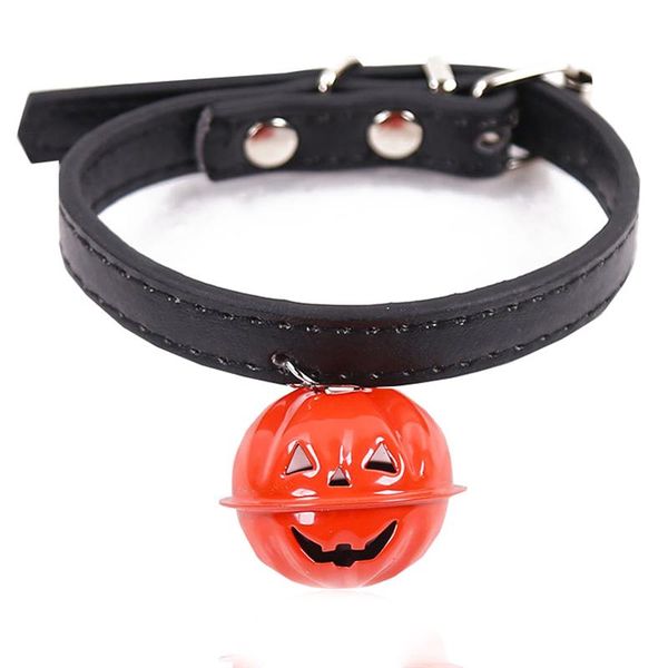 

halloween pumpkin pet collar adjustable dog with bells cat puppy leashes for leather lead accessories collars &