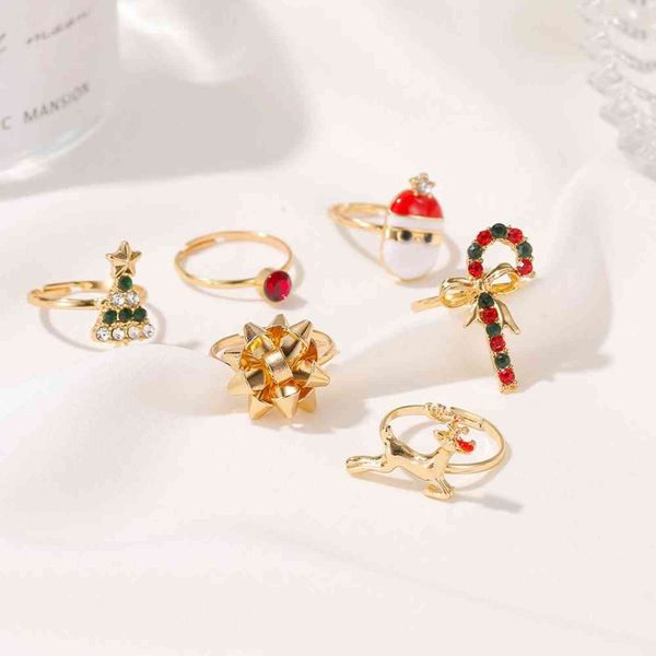 

6pcs fashion christmas tree women santa claus rings adjustable size holiday gifts christmas ring g1125, Slivery;golden
