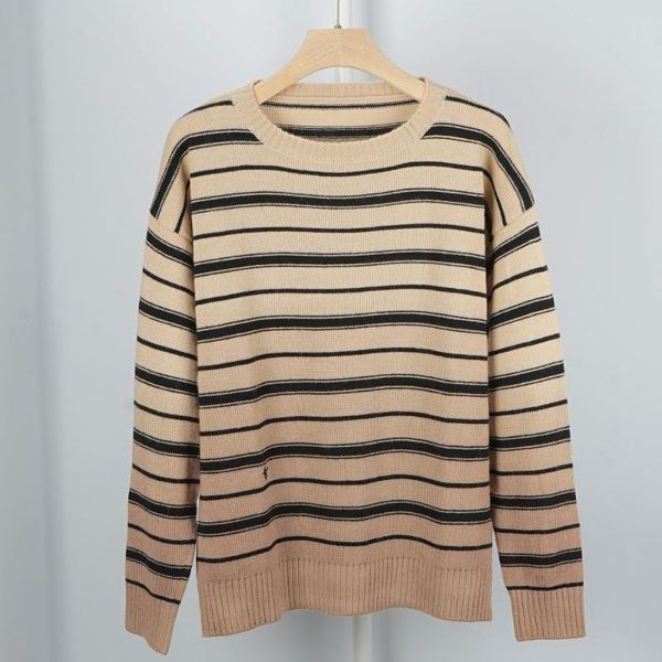 

women sweater early autumn and winter cardigan loose long-sleeved round neck striped women's sweaters, White;black