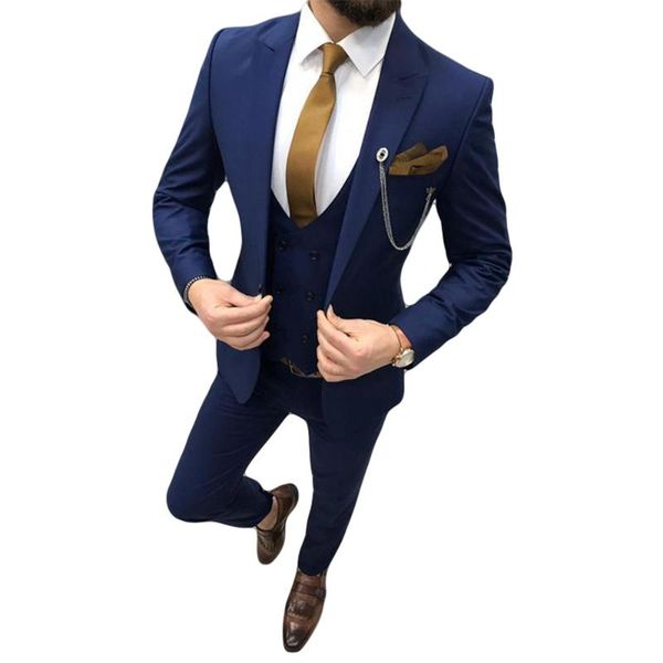

men's suits & blazers 2021 three piece navy blue men peaked lapel custom made wedding tuxedos slim fit male (jacket + pants vest+tie), White;black