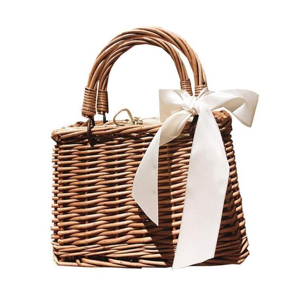 

ribbon straw bag summer mini handmade rattan wicker vacation handbag leisure ladies satchel travel hand h5j5 duffel bags