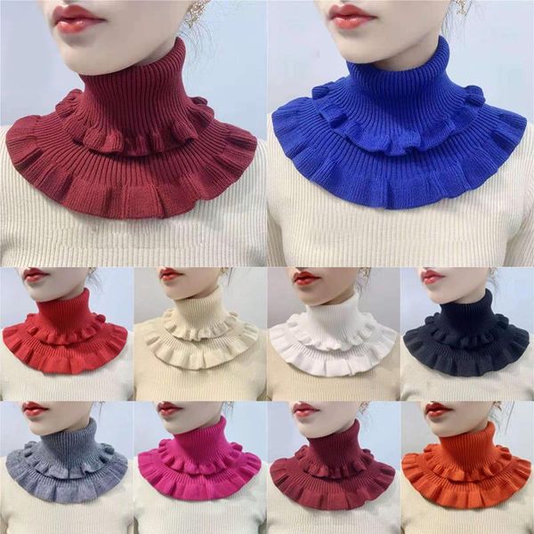 

scarves men women fake collar turtleneck scarf ribbed knitted elastic false winter cycling windproof ruffles detachable neck wrap, Blue;gray
