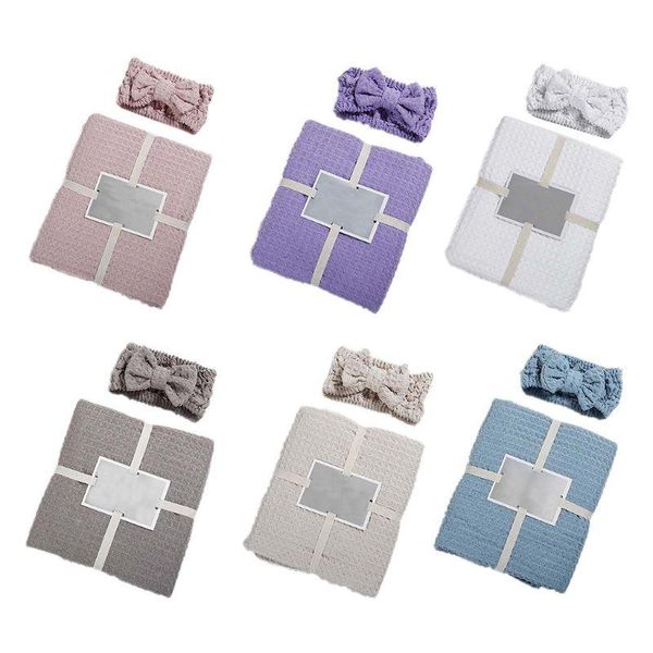 

bath towel hair band two-piece suit cotton waffle bowknot wide headbands soft