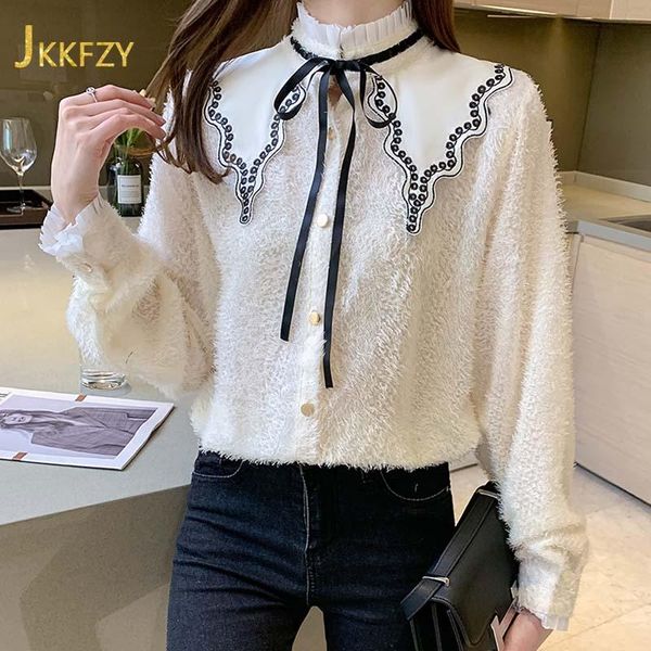 

women's blouses & shirts 2021spring korean fashion long sleeve shirt embroidery blouse female elegant plus size clothing for women, White