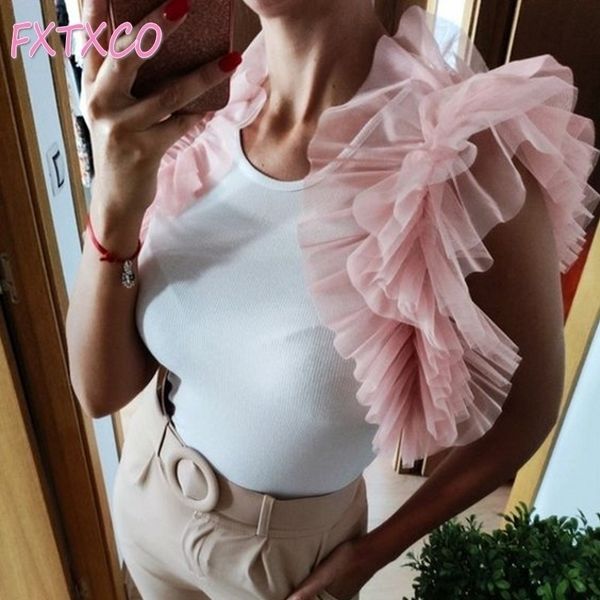 2021 Yeni Moda Kızlar Küçük Ceket Pembe Ruffles Kısa Tül Top Kıyafetler Kabarık Bluz Gömlek Herhangi bir renk Özel Yapılabilir 210317