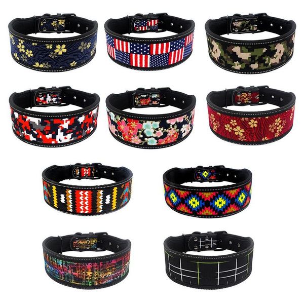 

dog collars & leashes soft adjustable collar pet neoprene reflective printed medium-large dogs night walking