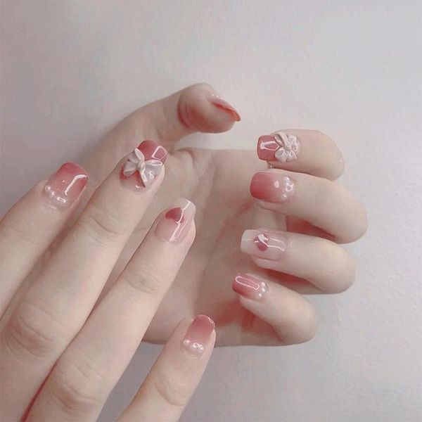 

false nails wearing rhinestone nail patch fake finished french short sticker accessories, Red;gold
