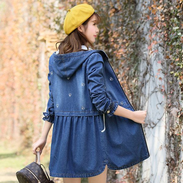

wool cotton candy embroidery denim washed women casual window jacket with zipper hood from breeze pants to schoolgirls f1346 p4na, Black