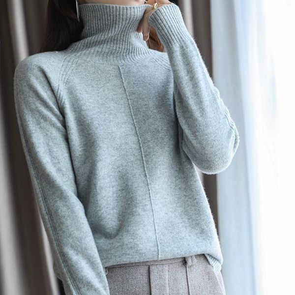 

women's sweaters 2021 autumn winter high-neck cashmere sweater fashion wild pullover 100%pure wool loose knit long-sleeve base shirt, White;black