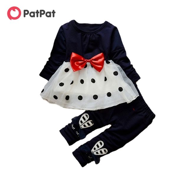 

arrival spring and autumn 2pcs baby girl long-sleeve cotton sweet polka dot 's sets clothing 210528, White