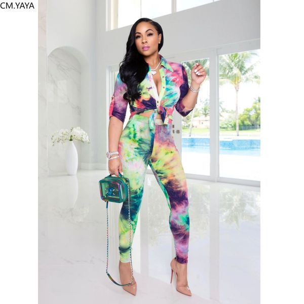 

high street tie dye print womens suit blouses pencil pants two piece set sweatsuit matching set fitness outfitsby air, White