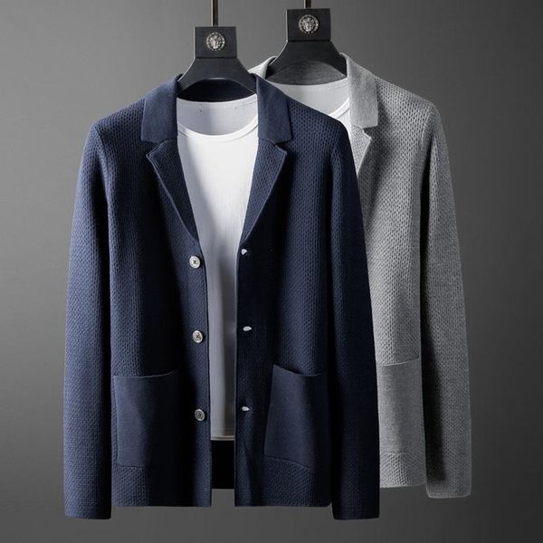 

men's suits & blazers elegant gentleman wool blended honeycomb jacquard texture knitting casual suit cardigan coat, White;black