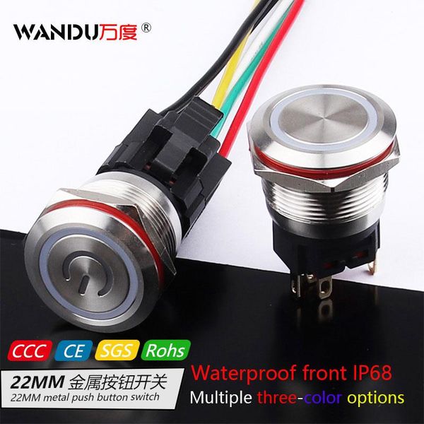 

smart home control 22mm metal button switch with light dual-color three-color waterproof start power supply current 5a dual