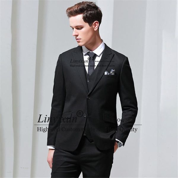 

men's suits & blazers handsome men slim fit 3piece jacket pants vest black fashion lapel blazer tuxedo groom wear dinner party masculin, White;black