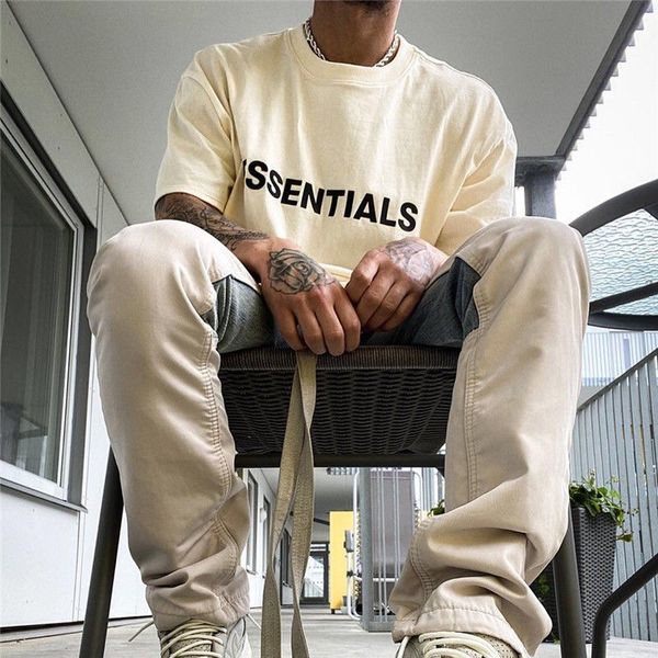 

21ss fear of god t-shirt half sleeve cotton tshirt back letters fog essentials oversize t-shirt summer style fear of god t-shirt streetwear, White;black