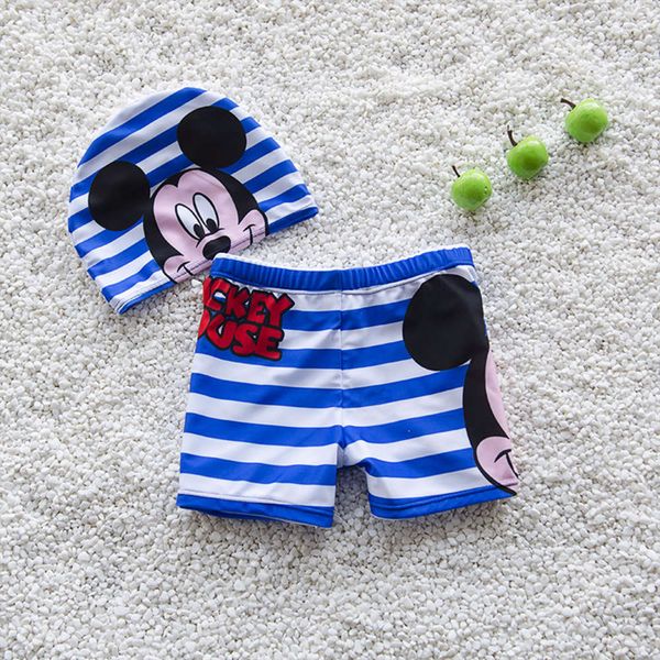 

children's swimming trunks boys' suit blue stripe card mouse with hat